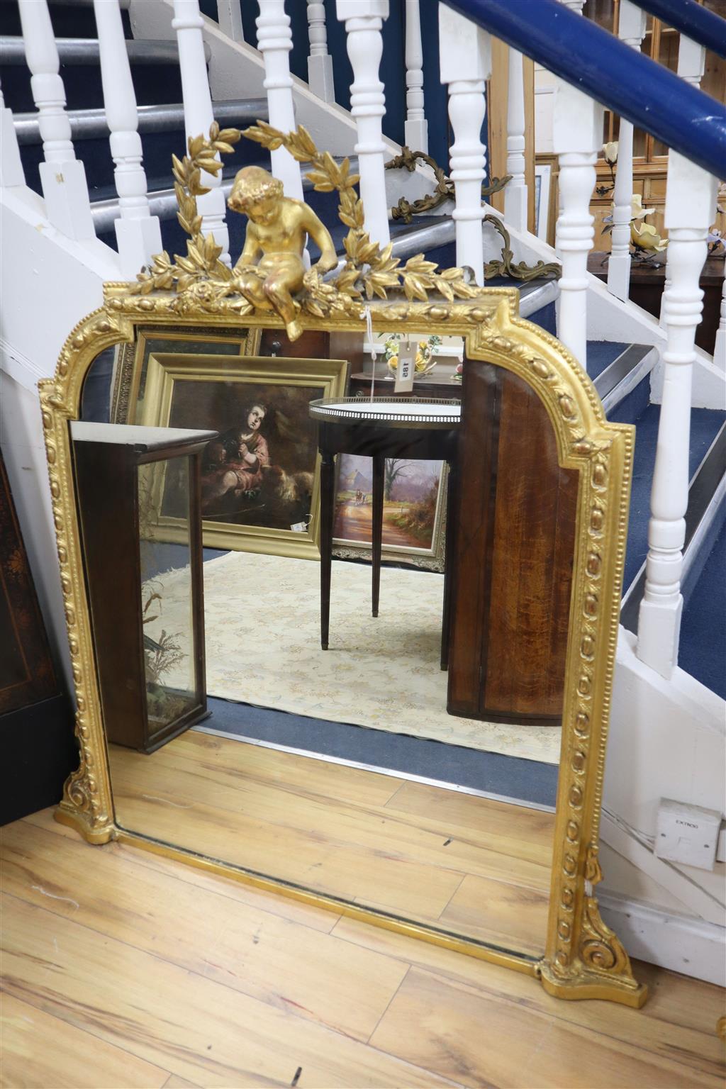 A Victorian gilt gesso overmantel mirror, width 110cm, height 125cm